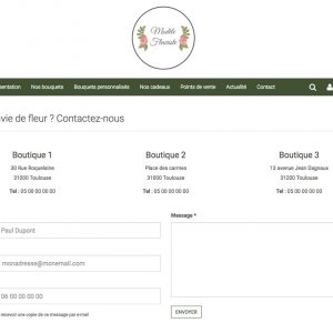 page contact site fleuriste
