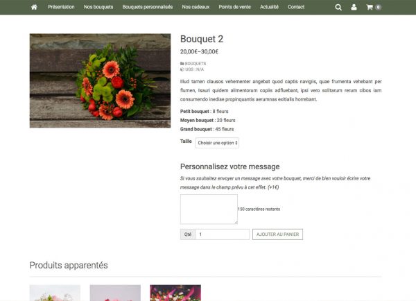 page descriptif produit site fleuriste